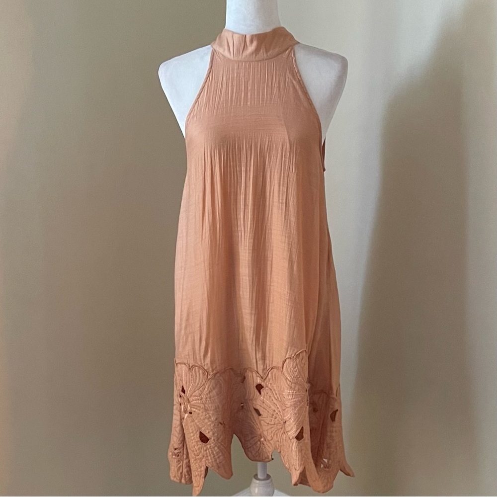 Antropology Floral Cutwork Halter Dress